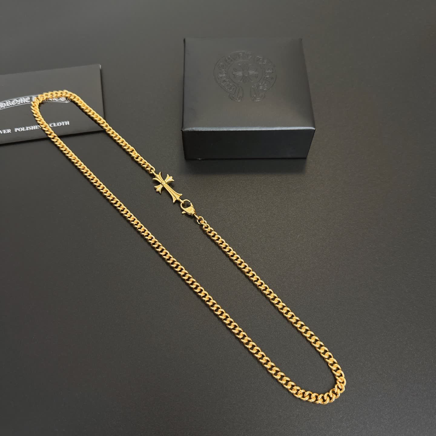 Chrome Hearts Rome Jewelry Gold-Plated Chain with Cross Pendant